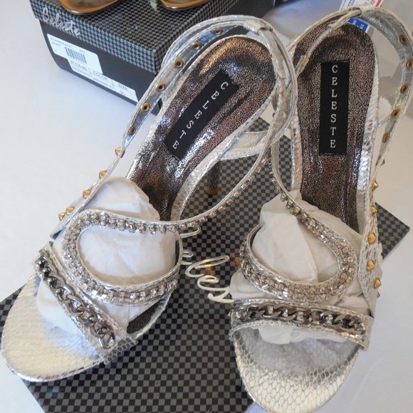 Celeste Shoes New Silver Diamonds Studs 4 34 High Heels